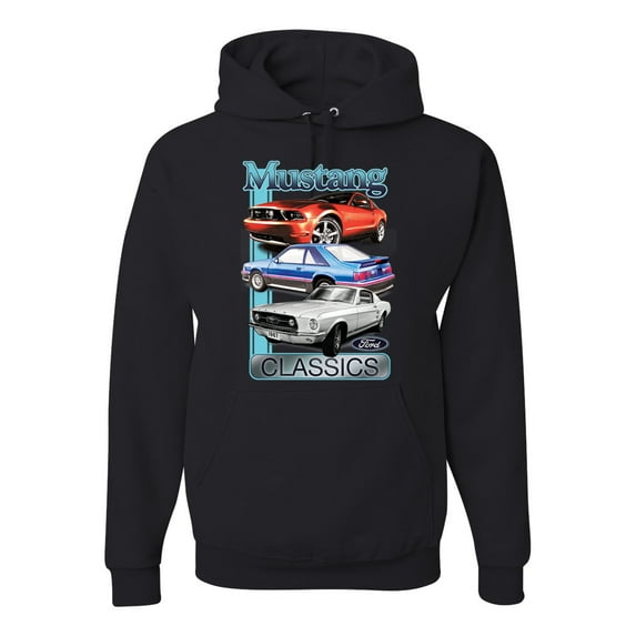 Wild Bobby, Mustang Ford Classics Cars and Trucks Unisex Graphic Hoodie Sweatshirt, Black, Medium