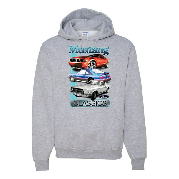 Wild Bobby, Mustang Ford Classics Cars and Trucks Unisex Graphic Hoodie Sweatshirt, Heather Grey, Large