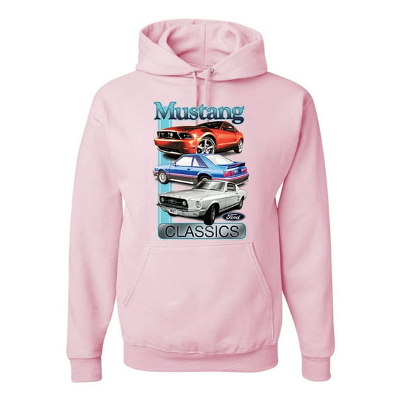 Wild Bobby, Mustang Ford Classics Cars and Trucks Unisex Graphic Hoodie Sweatshirt, Light Pink, X-Large