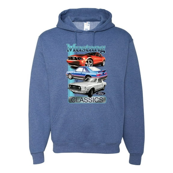 Wild Bobby, Mustang Ford Classics Cars and Trucks Unisex Graphic Hoodie Sweatshirt, Vintage Heather Blue, Large