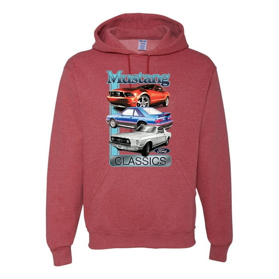 Wild Bobby, Mustang Ford Classics Cars and Trucks Unisex Graphic Hoodie Sweatshirt, Vintage Heather Red, Large