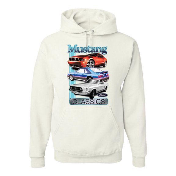 Wild Bobby, Mustang Ford Classics Cars and Trucks Unisex Graphic Hoodie Sweatshirt, White, XX-Large