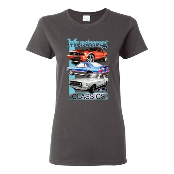 Wild Bobby Mustang Ford Classics Cars and Trucks Women Graphic Tee, Charcoal, X-Large