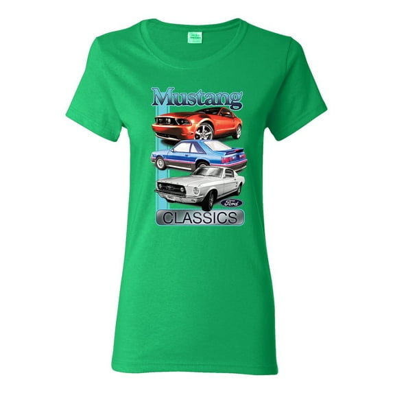 Wild Bobby Mustang Ford Classics Cars and Trucks Women Graphic Tee, Kelly, XX-Large