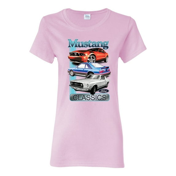 Wild Bobby Mustang Ford Classics Cars and Trucks Women Graphic Tee, Light Pink, Medium