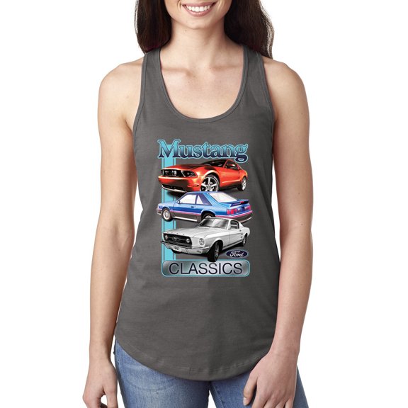 Wild Bobby, Mustang Ford Classics Cars and Trucks Women Racerback Tank Top, Dark Grey, Large