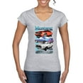 thumbnail image 1 of Wild Bobby Mustang Ford Classics Cars and Trucks Women Standard V-Neck Tee, Heather Grey, Small, 1 of 6