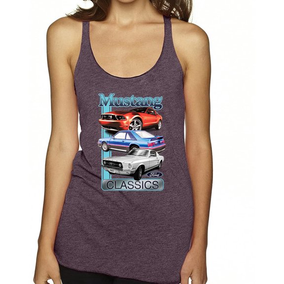 Wild Bobby Mustang Ford Classics Cars and Trucks Women Tri-Blend Racerback Tank Top, Purple Vintage, Large