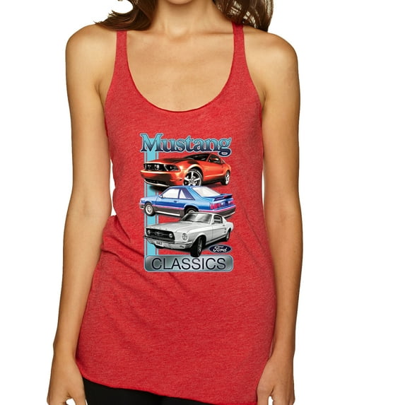 Wild Bobby Mustang Ford Classics Cars and Trucks Women Tri-Blend Racerback Tank Top, Vintage Red, Small