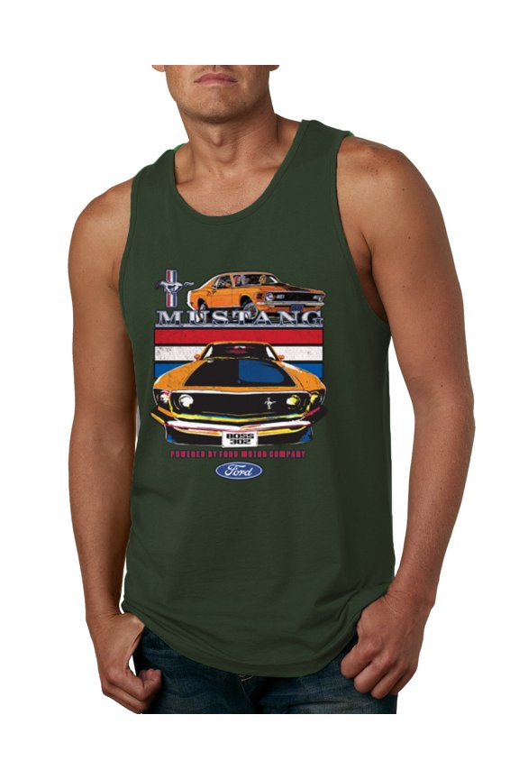 , Mustang Powered by Ford Performance Cars and Trucks Men Graphic Tank Top, Forest Green, Large