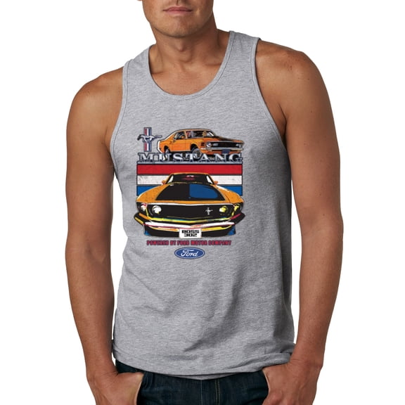 Wild Bobby, Mustang Powered by Ford Performance Cars and Trucks Men Graphic Tank Top, Heather Grey, XX-Large