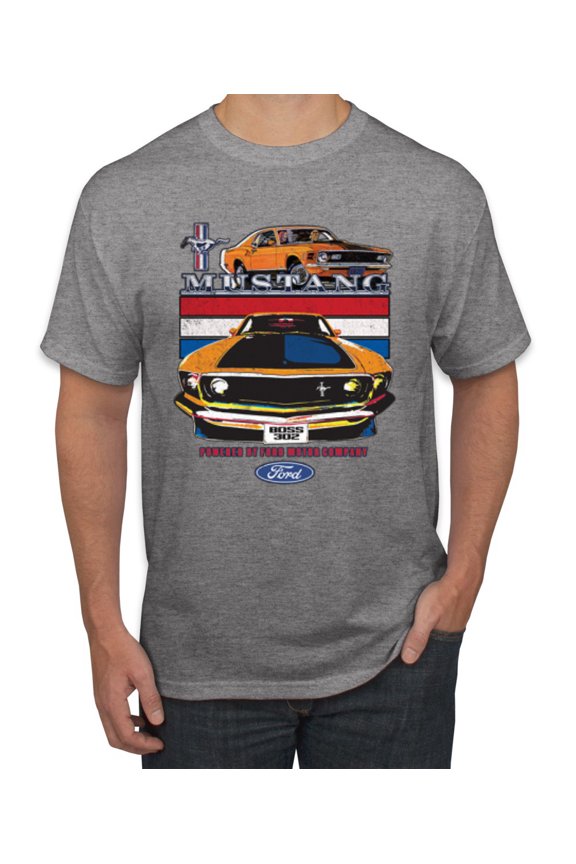 , Mustang Powered by Ford Performance Cars and Trucks Men Graphic Tee, Heather Grey, 4X-Large
