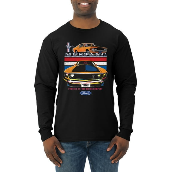 Wild Bobby, Mustang Powered by Ford Performance Cars and Trucks Men Long Sleeve Shirt, Black, Small