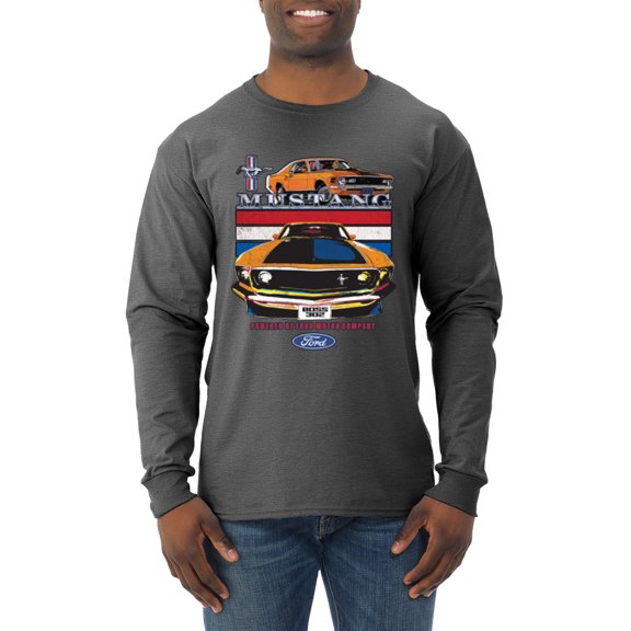 Wild Bobby, Mustang Powered by Ford Performance Cars and Trucks Men Long Sleeve Shirt, Heather Black, 3X-Large