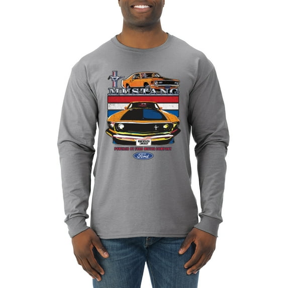 Wild Bobby, Mustang Powered by Ford Performance Cars and Trucks Men Long Sleeve Shirt, Heather Grey, X-Large