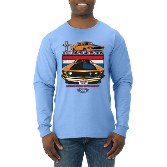 Wild Bobby, Mustang Powered by Ford Performance Cars and Trucks Men Long Sleeve Shirt, Light Blue, 3X-Large