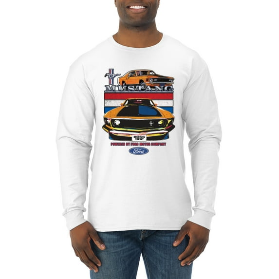 Wild Bobby, Mustang Powered by Ford Performance Cars and Trucks Men Long Sleeve Shirt, White, Medium