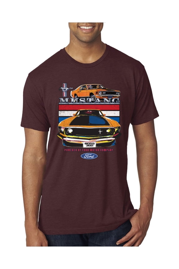 , Mustang Powered by Ford Performance Cars and Trucks Men Premium Tri Blend Tee, Cardinal, Large