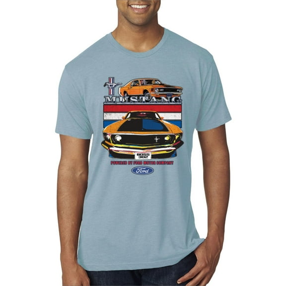 Wild Bobby, Mustang Powered by Ford Performance Cars and Trucks Men Premium Tri Blend Tee, Denim, Medium