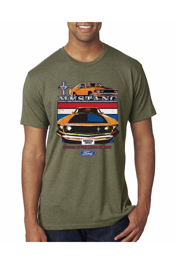 , Mustang Powered by Ford Performance Cars and Trucks Men Premium Tri Blend Tee, Military Green, Medium