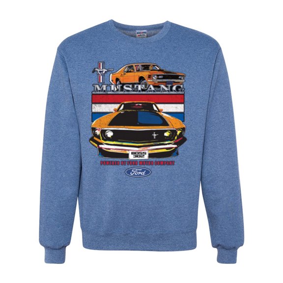 Wild Bobby, Mustang Powered by Ford Performance Cars and Trucks Unisex Crewneck Graphic Sweatshirt, Vintage Heather Blue, Large