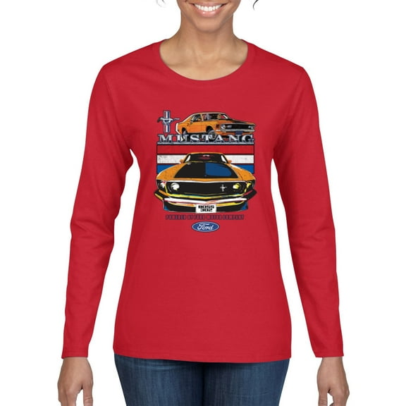 Wild Bobby, Mustang Powered by Ford Performance Cars and Trucks Women Graphic Long Sleeve Tee, Red, Large