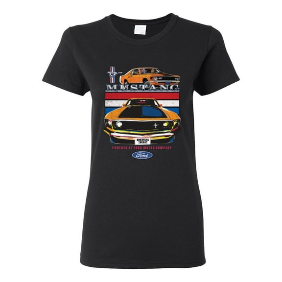 Wild Bobby Mustang Powered by Ford Performance Cars and Trucks Women Graphic Tee, Black, Small