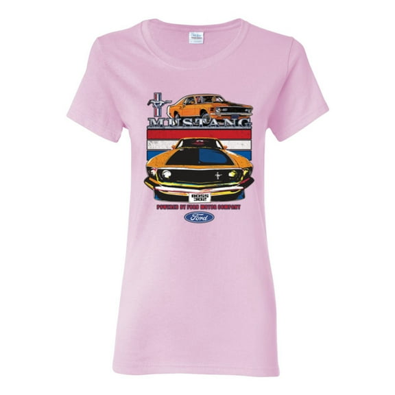 Wild Bobby Mustang Powered by Ford Performance Cars and Trucks Women Graphic Tee, Light Pink, Large