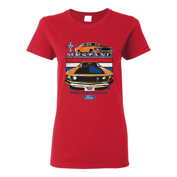 Wild Bobby Mustang Powered by Ford Performance Cars and Trucks Women Graphic Tee, Red, Medium
