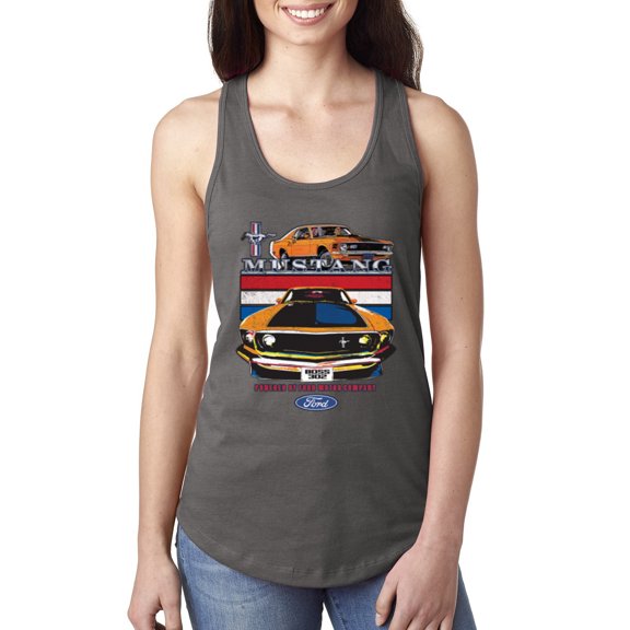 Wild Bobby, Mustang Powered by Ford Performance Cars and Trucks Women Racerback Tank Top, Dark Grey, Medium