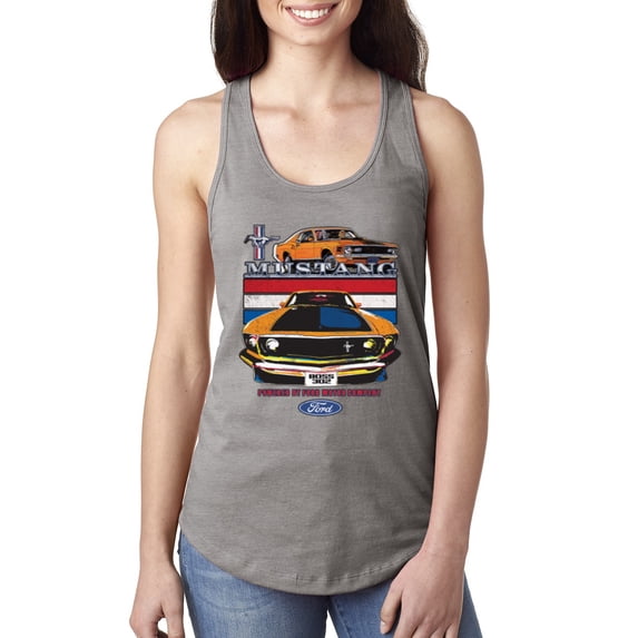 Wild Bobby, Mustang Powered by Ford Performance Cars and Trucks Women Racerback Tank Top, Heather Grey, Large