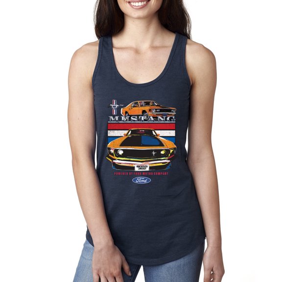 Wild Bobby, Mustang Powered by Ford Performance Cars and Trucks Women Racerback Tank Top, Navy, X-Large