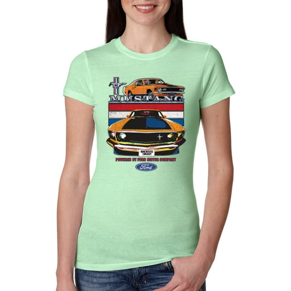 Wild Bobby, Mustang Powered by Ford Performance Cars and Trucks Women Slim Fit Junior Tee, Mint, Medium