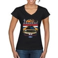 thumbnail image 1 of Wild Bobby Mustang Powered by Ford Performance Cars and Trucks Women Standard V-Neck Tee, Black, Small, 1 of 6