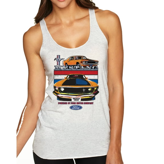 Wild Bobby Mustang Powered by Ford Performance Cars and Trucks Women Tri-Blend Racerback Tank Top, Heather White, Large