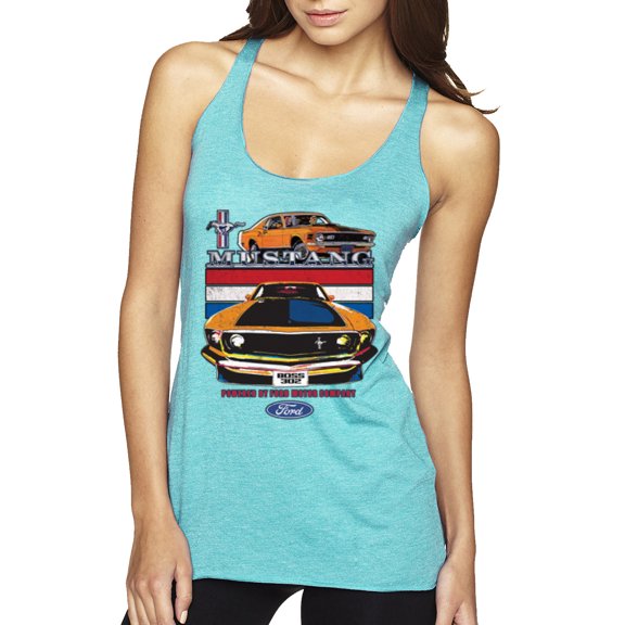 Wild Bobby Mustang Powered by Ford Performance Cars and Trucks Women Tri-Blend Racerback Tank Top, Tahiti Blue, Small