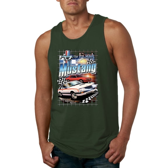 Wild Bobby, Mustang Untamed American Spirit Ford Cars and Trucks Men Graphic Tank Top, Forest Green, X-Large