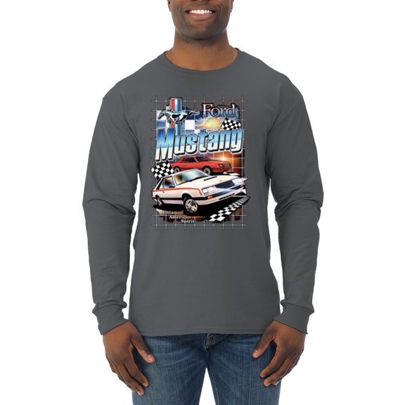Wild Bobby, Mustang Untamed American Spirit Ford Cars and Trucks Men Long Sleeve Shirt, Charcoal, Large