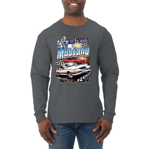 Wild Bobby, Mustang Untamed American Spirit Ford Cars and Trucks Men Long Sleeve Shirt, Charcoal, Small