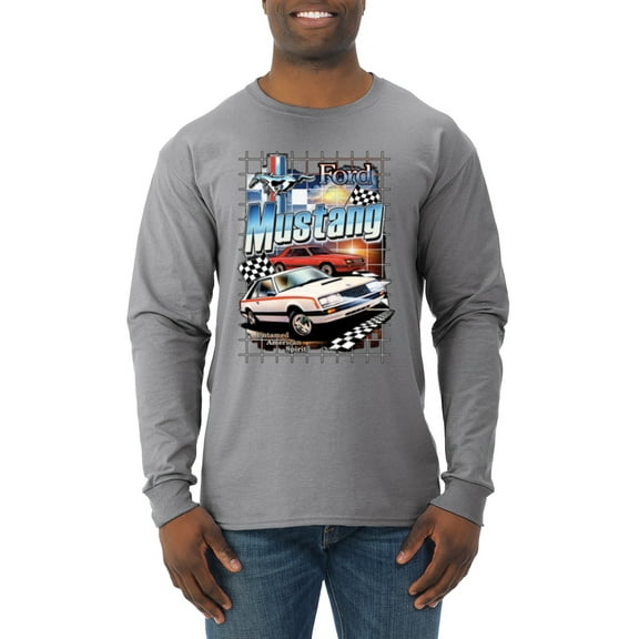 Wild Bobby, Mustang Untamed American Spirit Ford Cars and Trucks Men Long Sleeve Shirt, Heather Grey, XX-Large