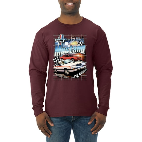 Wild Bobby, Mustang Untamed American Spirit Ford Cars and Trucks Men Long Sleeve Shirt, Maroon, Large