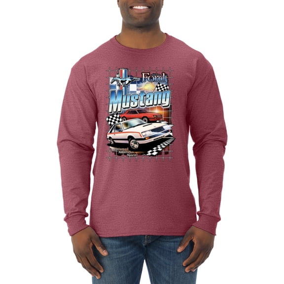 Wild Bobby, Mustang Untamed American Spirit Ford Cars and Trucks Men Long Sleeve Shirt, Vintage Heather Red, X-Large