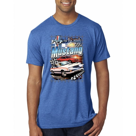 Wild Bobby, Mustang Untamed American Spirit Ford Cars and Trucks Men Premium Tri Blend Tee, Vintage Royal, Large
