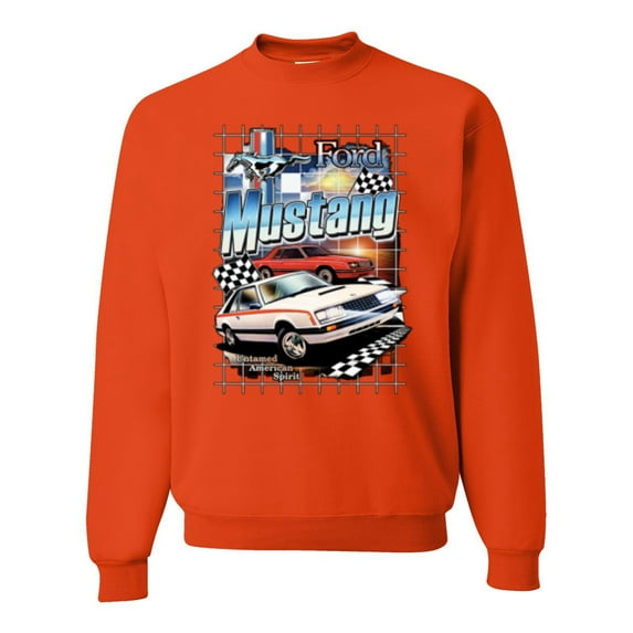 Wild Bobby, Mustang Untamed American Spirit Ford Cars and Trucks Unisex Crewneck Graphic Sweatshirt, Orange, XX-Large