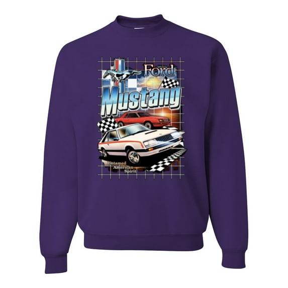 Wild Bobby, Mustang Untamed American Spirit Ford Cars and Trucks Unisex Crewneck Graphic Sweatshirt, Purple, Large