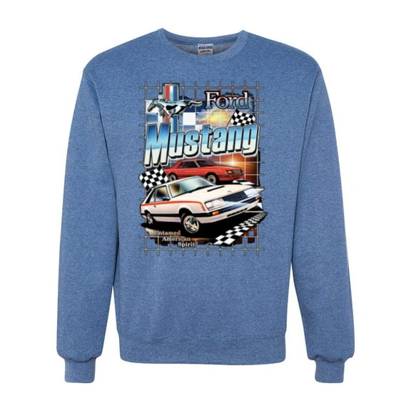 Wild Bobby, Mustang Untamed American Spirit Ford Cars and Trucks Unisex Crewneck Graphic Sweatshirt, Vintage Heather Blue, Small