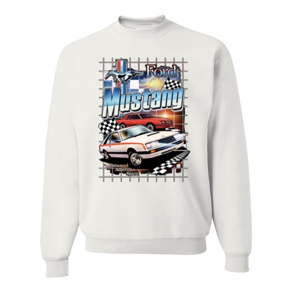 Wild Bobby, Mustang Untamed American Spirit Ford Cars and Trucks Unisex Crewneck Graphic Sweatshirt, White, Small