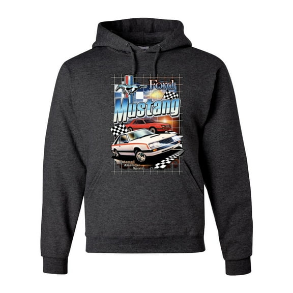 Wild Bobby, Mustang Untamed American Spirit Ford Cars and Trucks Unisex Graphic Hoodie Sweatshirt, Heather Black, Large