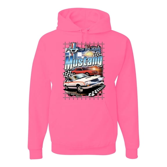 Wild Bobby, Mustang Untamed American Spirit Ford Cars and Trucks Unisex Graphic Hoodie Sweatshirt, Neon Pink, 3X-Large