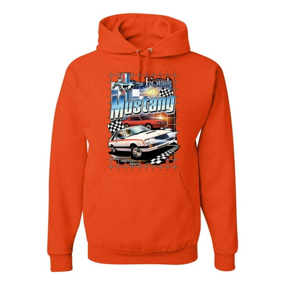 Wild Bobby, Mustang Untamed American Spirit Ford Cars and Trucks Unisex Graphic Hoodie Sweatshirt, Orange, XX-Large